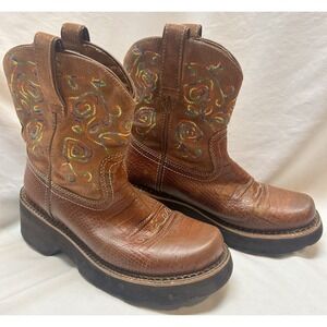 Ariat Fat Baby Boots Brown Leather Womens 5.5 Embroidered Western Colorful